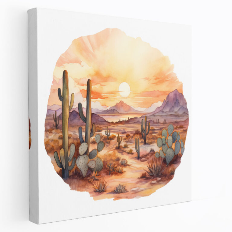 Desert Sunset Canvas Print - Cactus, Canvas Wall Art, Rustic, Serene