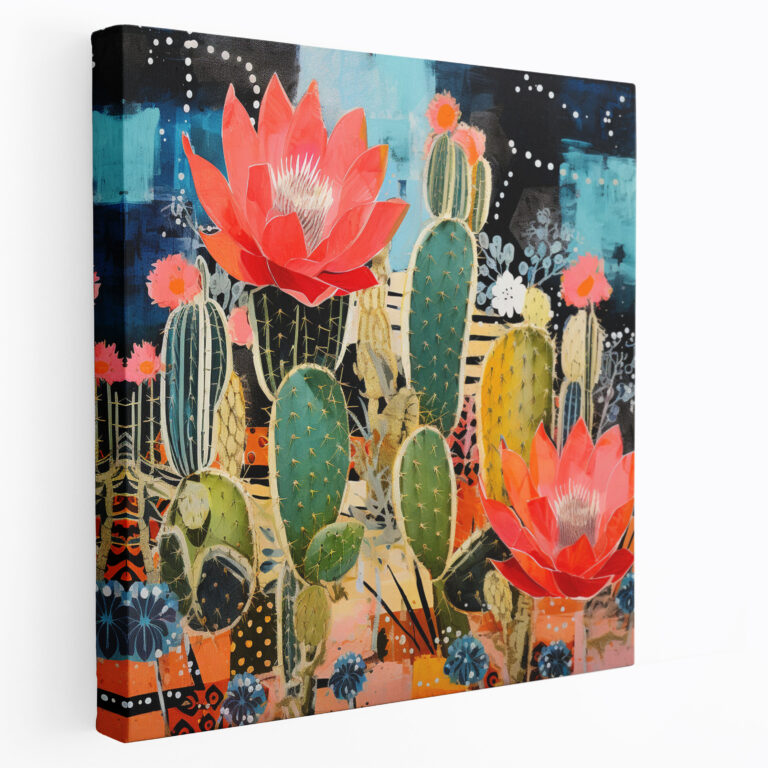 Mixed Media Cactus Wall Decoration - Cactus, Mixed Media, Canvas Print, Wall Art