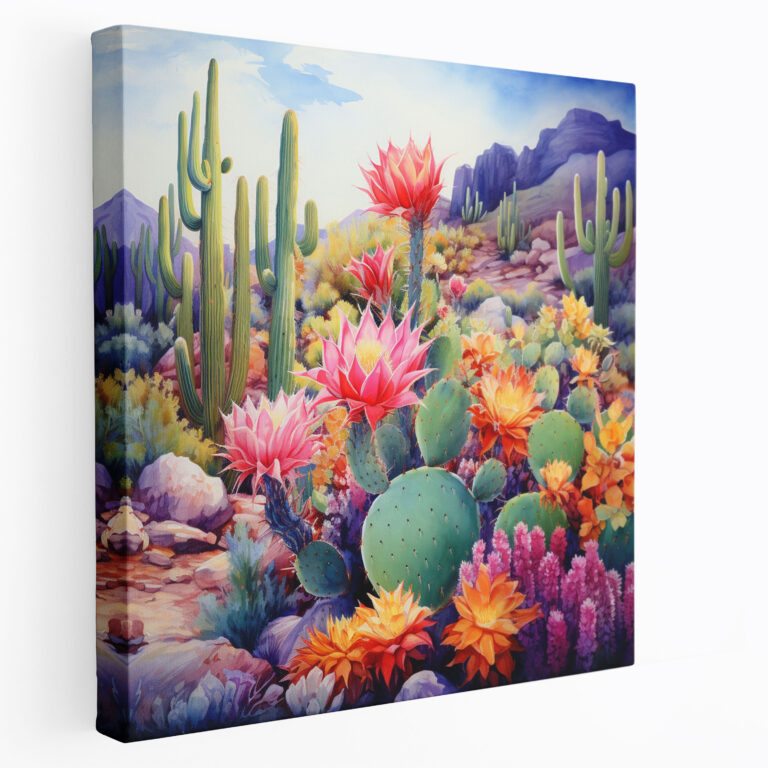 Cactus Canvas Print - Vibrant Watercolor Painting - Wall Decoration - Cactus, Blooming Cactus, Cactus, Home Decoration