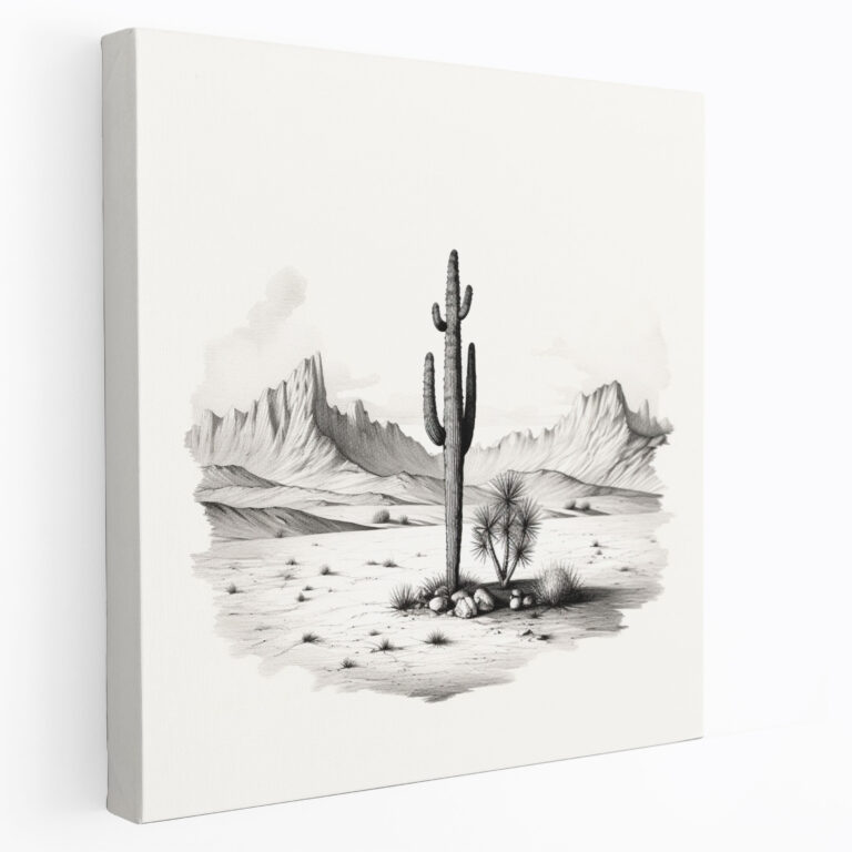 Cactus Wall Art - Minimalistic Black And White Illustration - Home Decoration - Cactus, Black And White, Minimalistic Illustration, Canvas