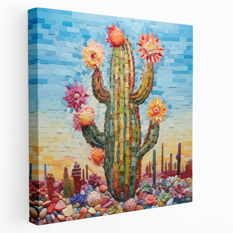 Colorful Cactus Wall Art - Surreal Mixed Media Artwork - Home Decoration - Cactus, Wall Art, Home Decoration, Canvas