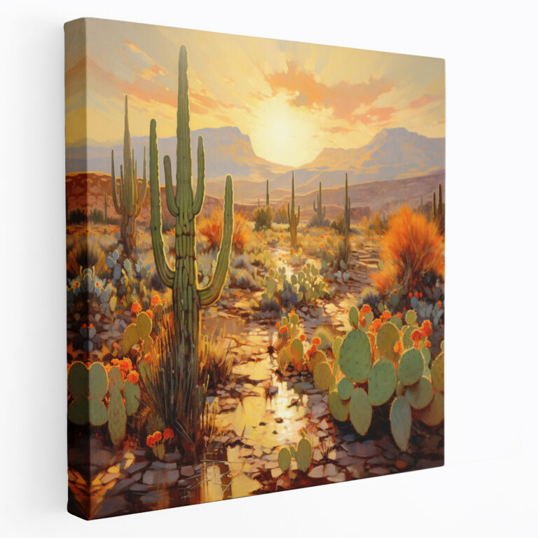 Golden Sunset Cactus Canvas Print - Impressionist Painting - Wall Decoration - Cactus, Home Decoration, Canvas Wall Art, Wall Art