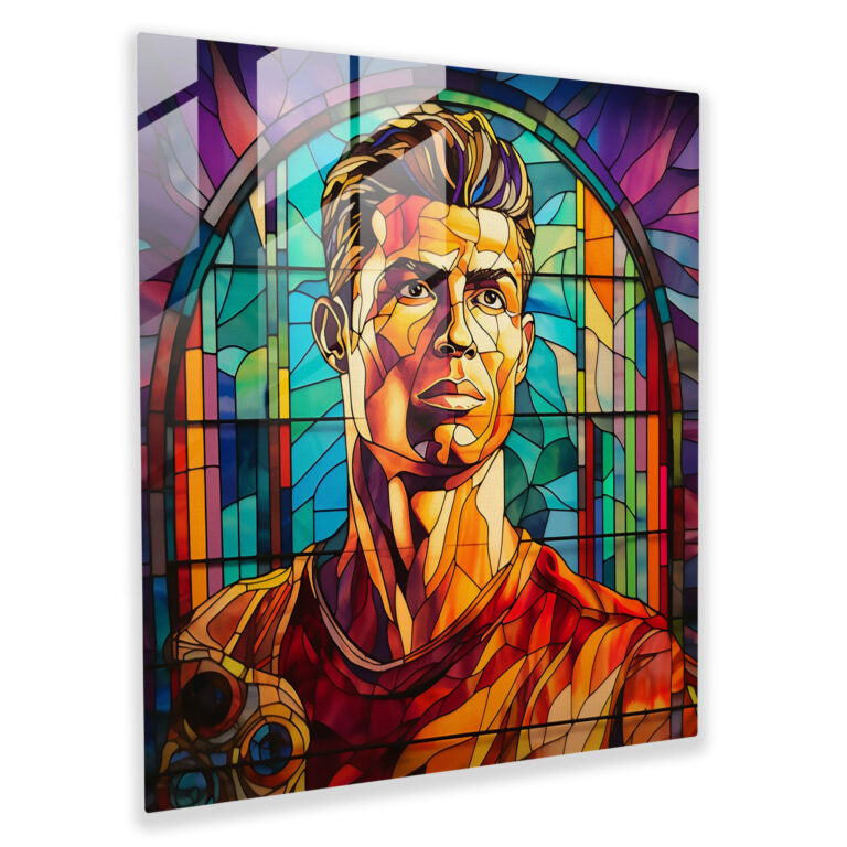 Glass Print - Stained Glass Ronaldo - Cristiano Ronaldo, Modern Art, Vibrant Hues, Glass Art