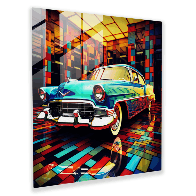 Mesmerizing Mosaic Retro Car Glass Print - Modern Art Work, Home Decoration, Glass Art, Glass Print, Glass Wall Art