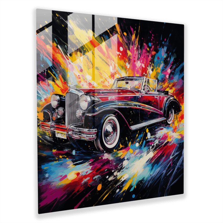 Abstract Splash Classic Car Glass Print - Glass Art, Modern Art Work, Home Decoration, Glass Wall Art, Wall Decor