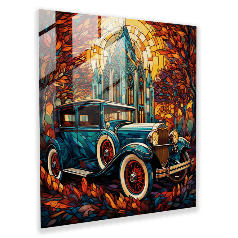 Captivating Stained Glass Classic Car Print - Glass Art, Glass Wall Art, Home Decoration, Wall Decor, Modern Art Work