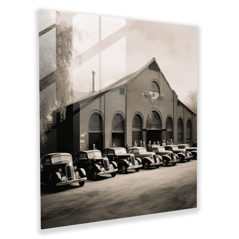 Elegant Glass Print of Vintage Classic Car Photograph