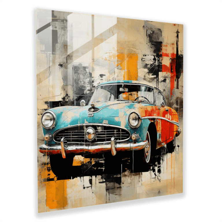 Innovative Glass Print of Contemporary Classic Car Mixed Media Artwork