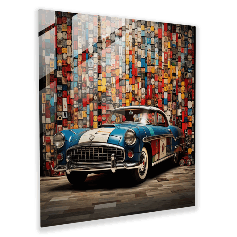 Abstract Car Collage Glass Print - Vintage Dreamscape