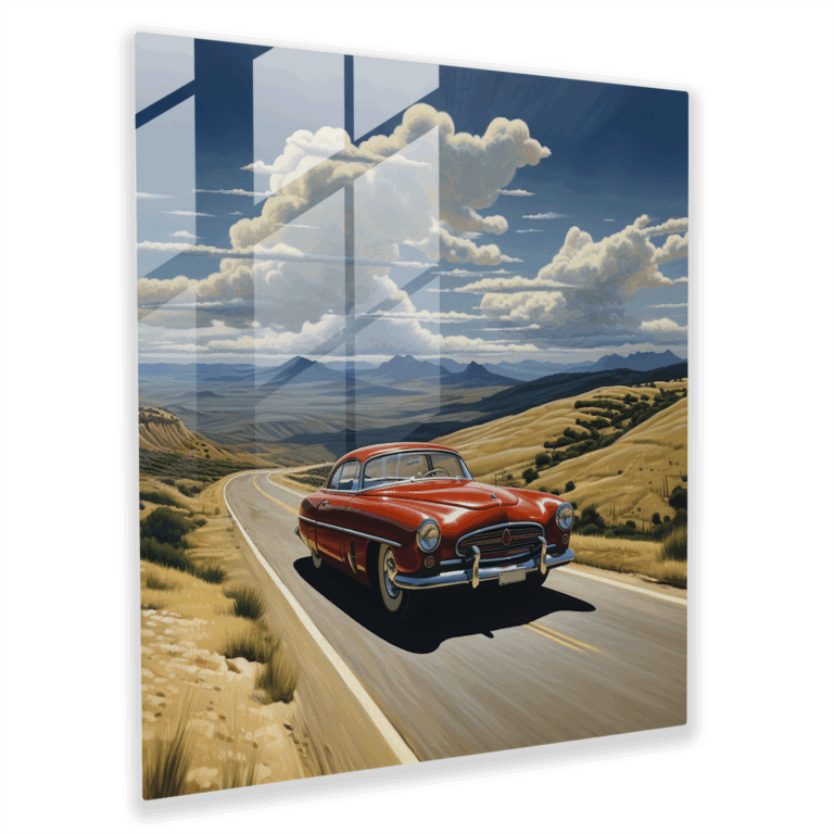 Realistic Landscape Glass Print - Road to Vintage Adventure