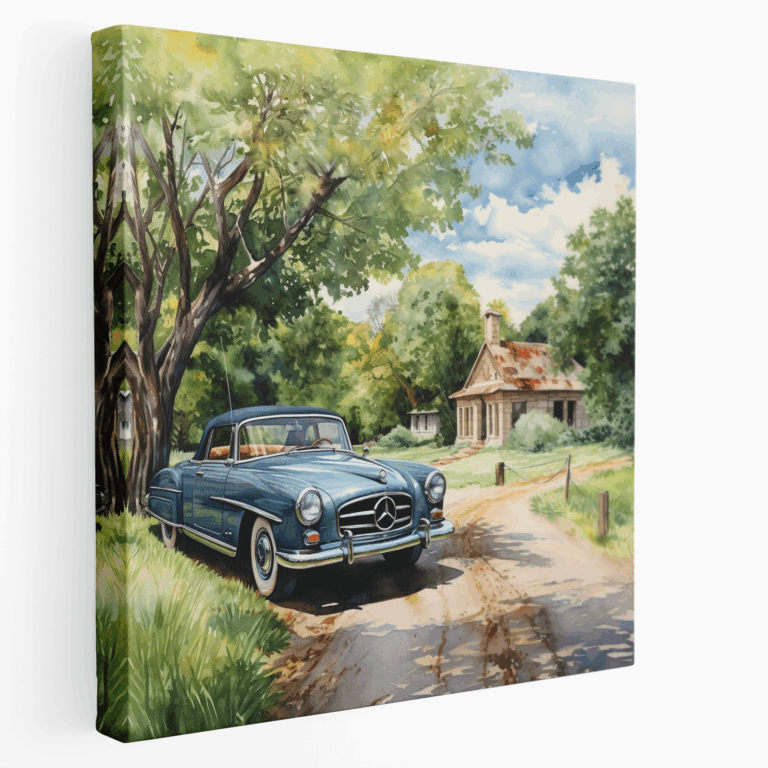 Watercolor Countryside Car Canvas Print