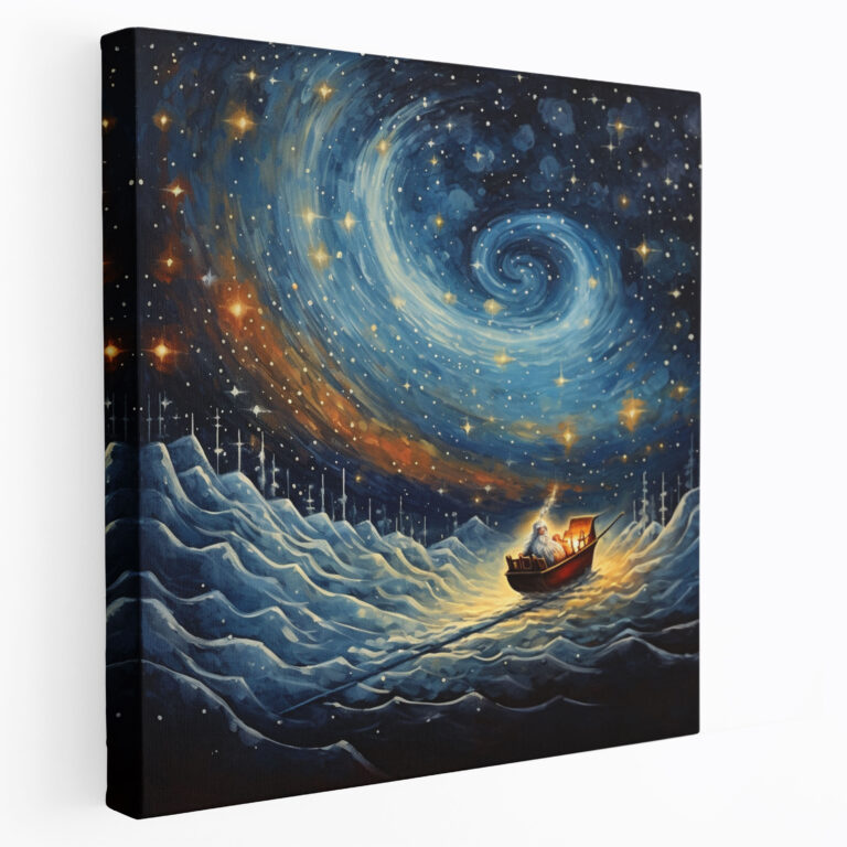 Santa's Sleigh Canvas Print - Christmas, Starry Night Sky, Mesmerizing Scene, Magical