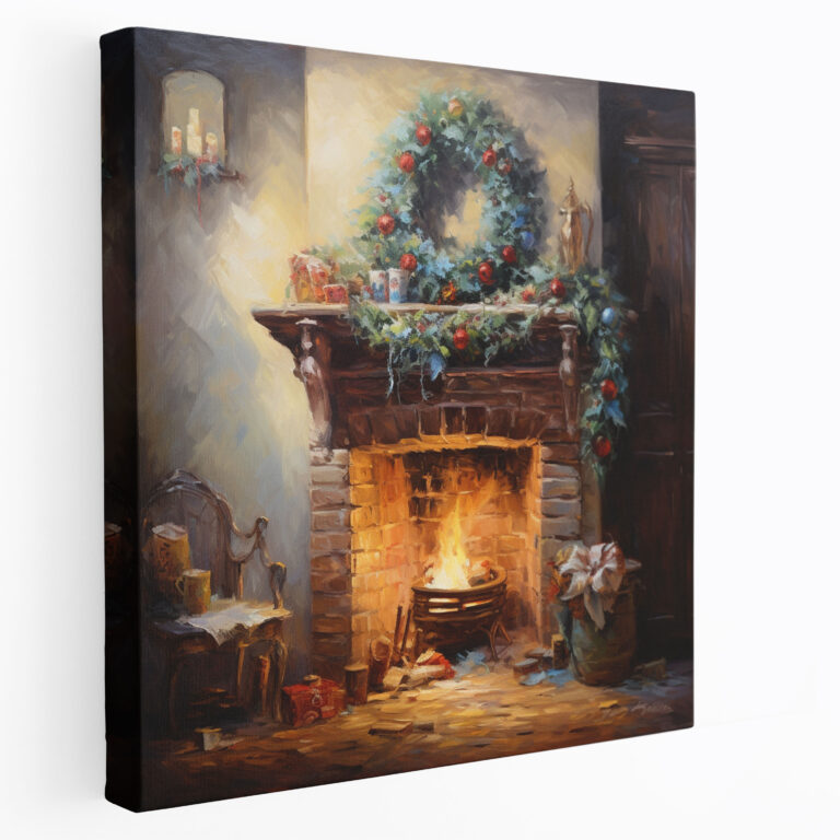 Christmas Canvas Print - Cozy Fireplace - Christmas, Cozy Fireplace, Wall Decoration, Impressionist Painting