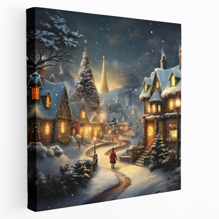 Christmas Canvas Print - Winter Village - Christmas, Decorated Christmas Tree, Home Decoration, Canvas Print