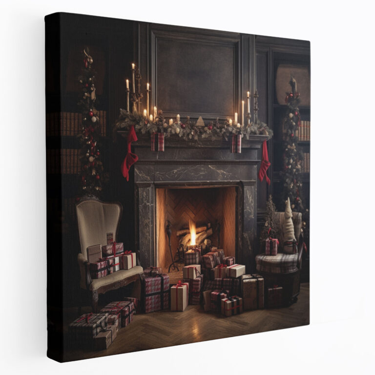 Cozy Christmas Living Room Wall Decoration - Christmas, Wrapped Presents, Canvas Wall Art, Home Decoration