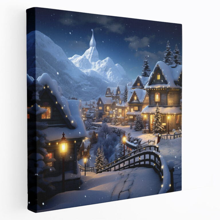 Snowy Village Canvas Print - Christmas, Christmas, Twinkling Lights, Wall Decoration