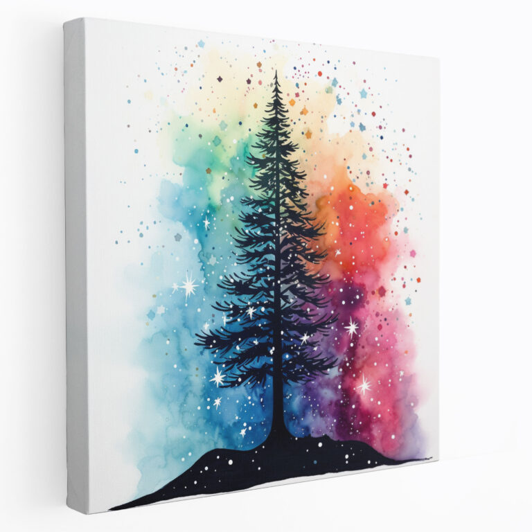 Christmas Tree Wall Art - Christmas, Watercolor, Wall Decoration, Colorful Starry Sky