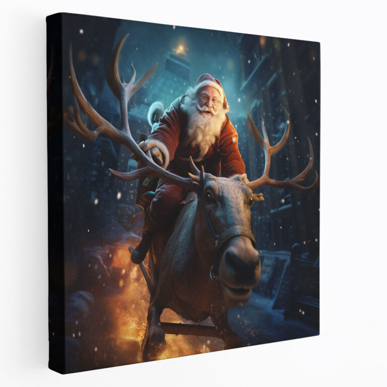 Santa Claus Canvas Print - Christmas, Santa Claus Flying, Christmas, Reindeer-Led Sleigh