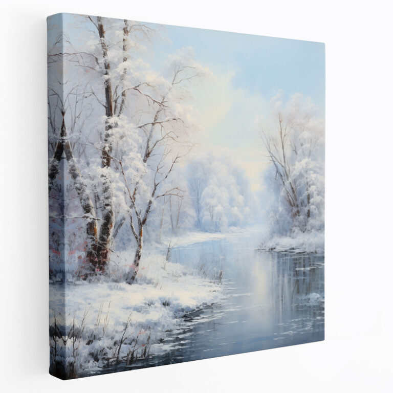 Winter Landscape Wall Art - Christmas, Snow-Covered Trees, Impressionist Painting, Home Decoration