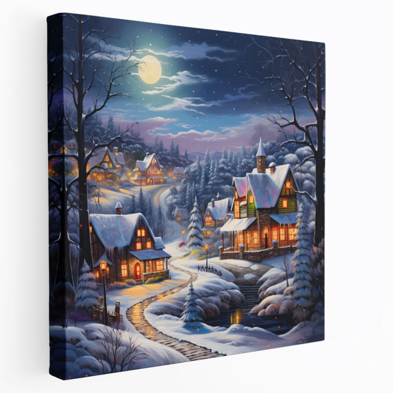 Christmas Snowy Landscape Canvas Print - Christmas, Snowy Winter Landscape, Festive Oil Painting, Wall Decoration