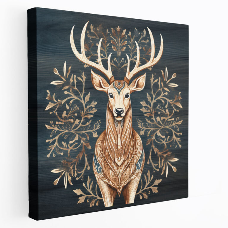 Christmas Reindeer Wooden Wall Art - Christmas, Wall Decoration, Canvas Print, Rustic Wooden Illustration