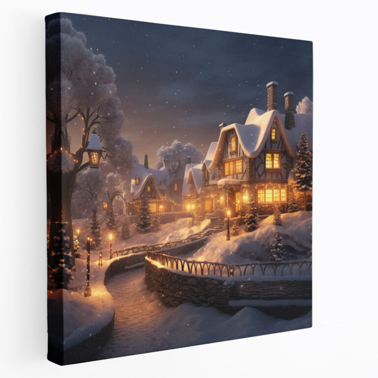 Snowy Village Canvas Print - Christmas, Canvas Print, Holiday Season, Canvas