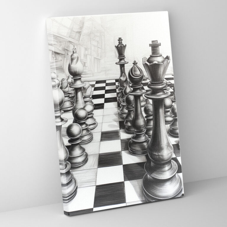 Chessboard Sketch Wall Art - Chess, Home Decoration, Wall Art, Intricate Details