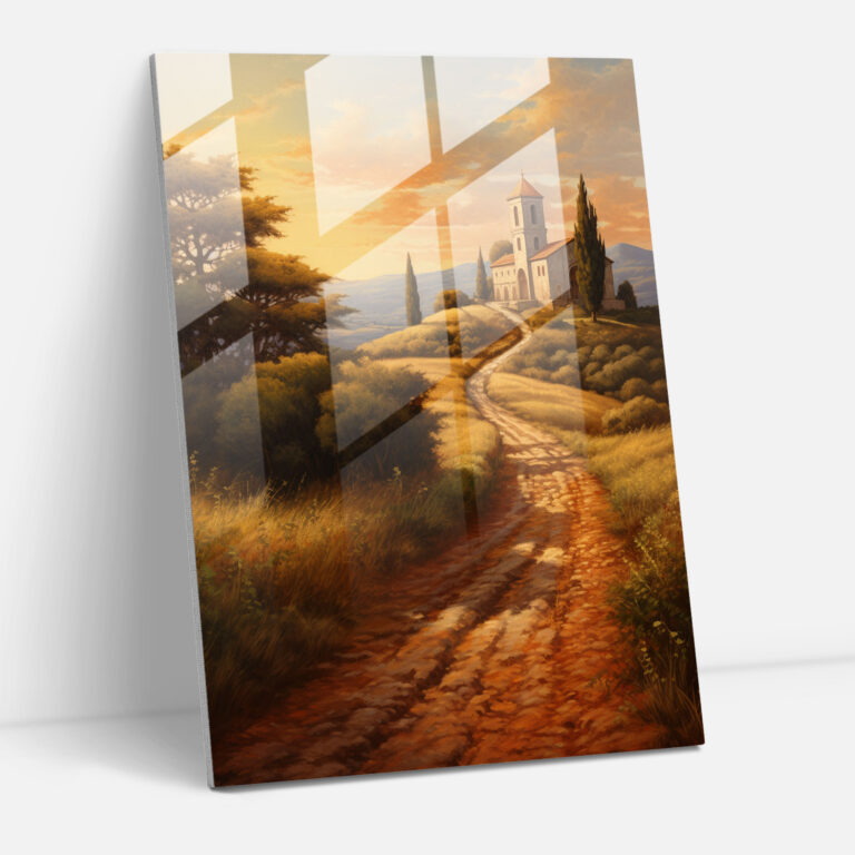 Serene Countryside Church Glass Print - Church, Home Decoration, Church, Glass Art