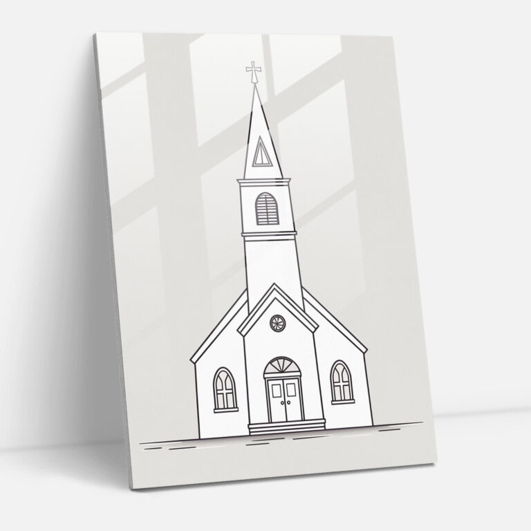 Minimalist Church Outline Glass Print - Church, Modern Art, Home Decoration, Glass Print