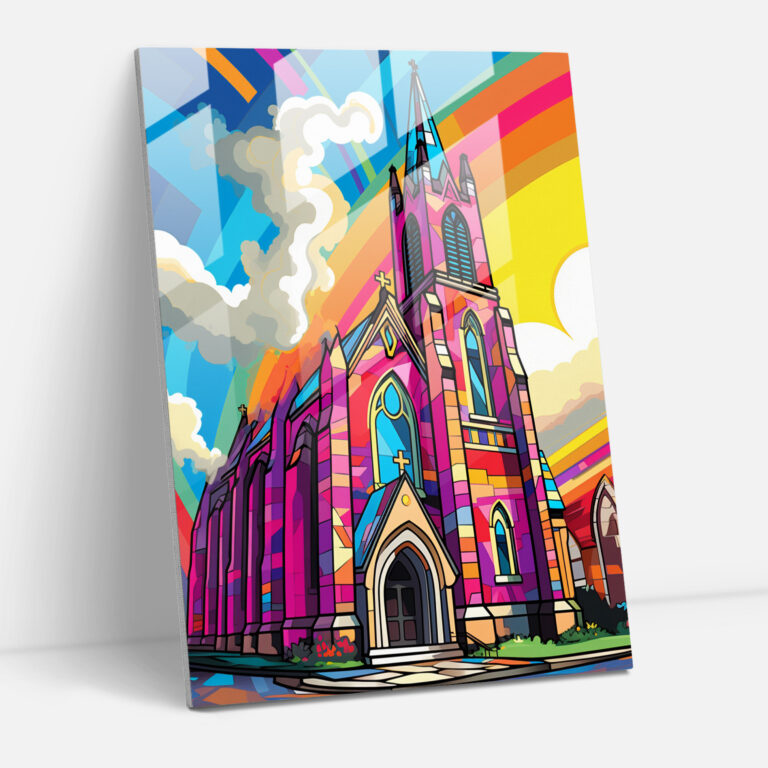 Bold Pop Art Church Glass Print - Church, Church, Pop Art, Glass Print