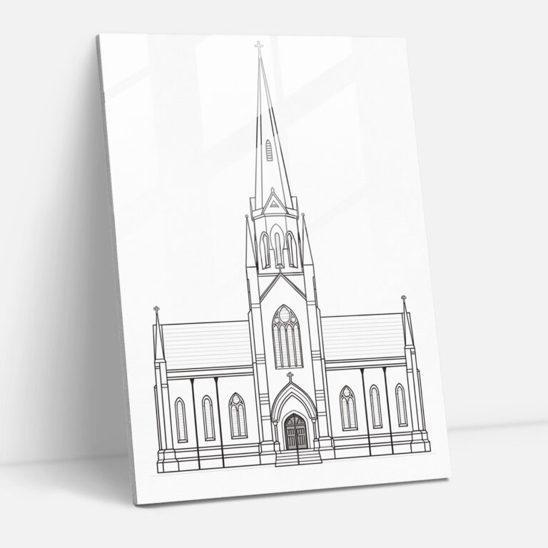 Church Glass Print: Minimalist Facade - Church, Modern Art, Glass Print, Church