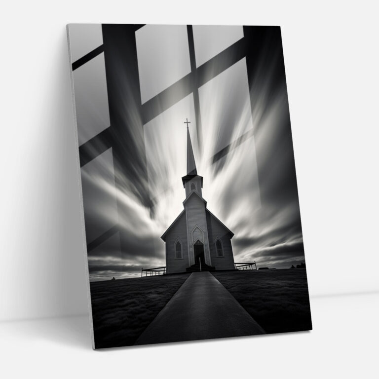 Church Glass Print - Church, Monochromatic Photograph, Home Decoration, Glass Wall Art