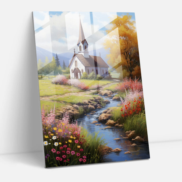 Traditional Church Glass Print - Church, Glass Wall Art, Wall Decoration, Blooming Flowers