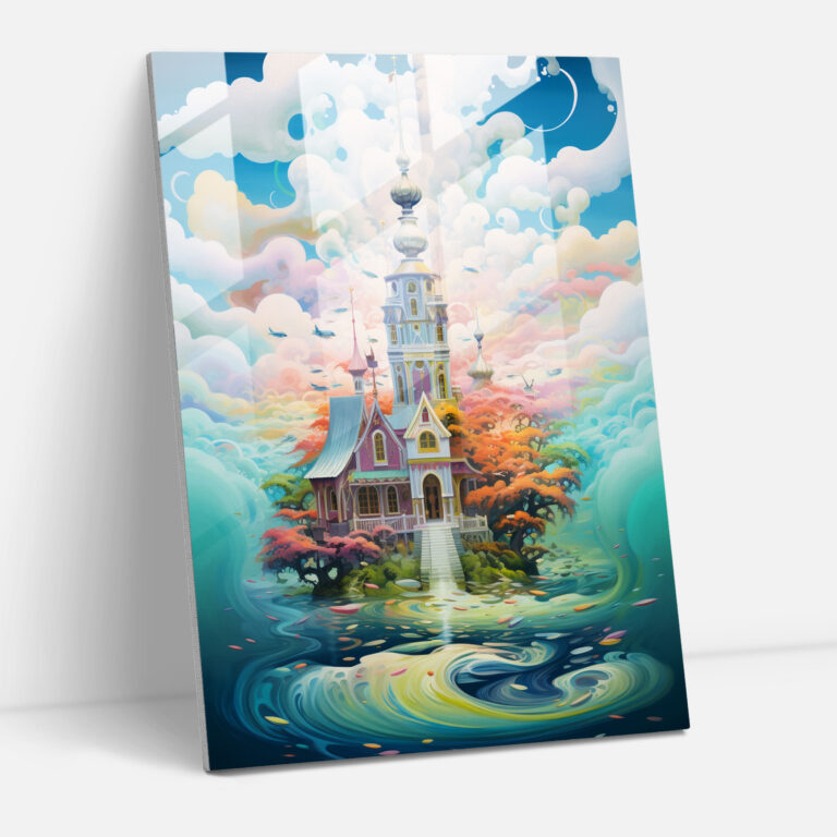 Floating Church Glass Print - Church, Wonder, Surreal Artwork, Home Decoration