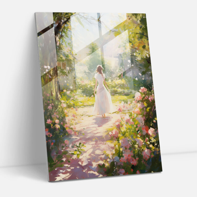 Church Glass Print: Impressionist Artwork Of Serene Church Garden - Church, Church Garden, Tranquil, Glass Wall Art