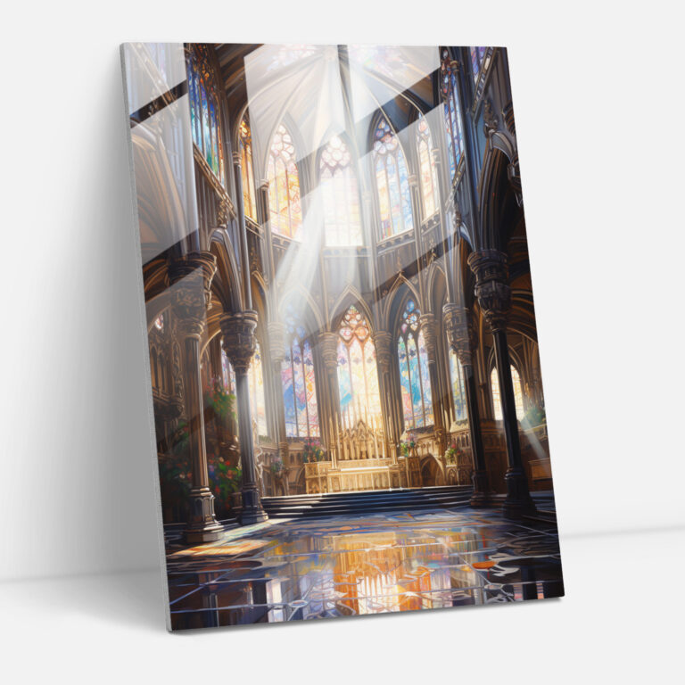 Church Glass Print: Realistic Oil Painting Of Grand Cathedral - Church, Modern Art, Wall Decoration, Home Decoration
