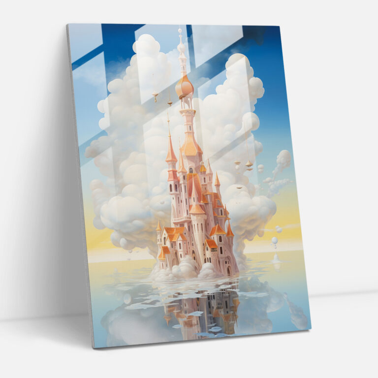 Church Glass Print: Surrealist Painting Of Dreamlike Church Facades - Church, Home Decoration, Surreal Sky, Glass Wall Art