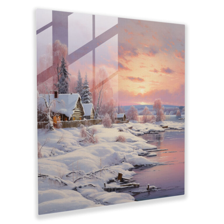 Christmas Winter Landscape Glass Print - Christmas, Wall Decoration, Frozen Lake, Glass Art
