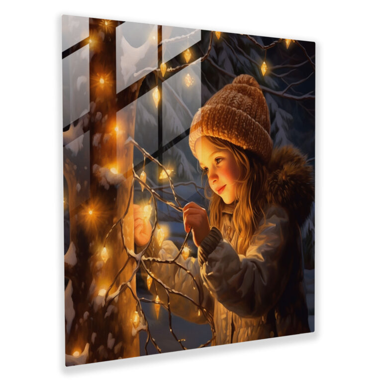 Sparkling Lights Glass Print - Christmas, Decorated Tree, Warm Glow, Modern Art