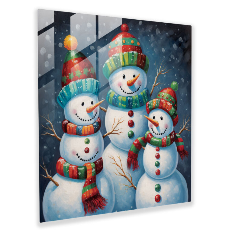 Snowman Delight Glass Print - Christmas, Holiday Cheer, Playful Snowman, Modern Art