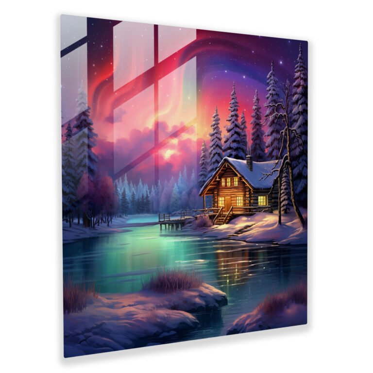 Christmas Cabin Glass Print - Christmas, Christmas, Glass Art, Modern Art