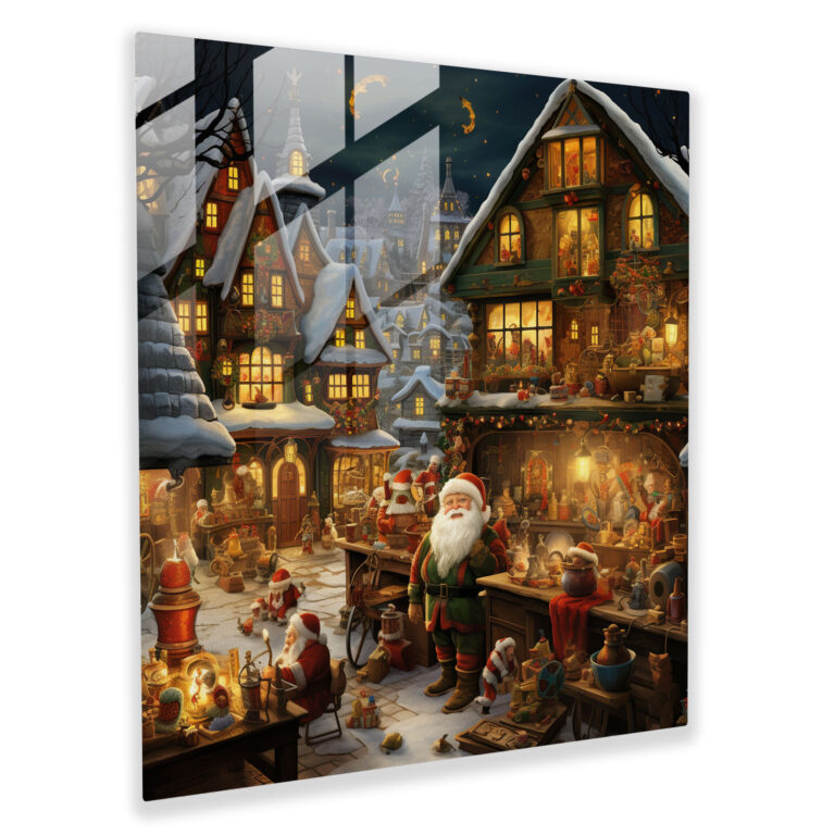 Santa's Workshop Glass Print - Christmas, Whimsical, Wall Decoration, Christmas