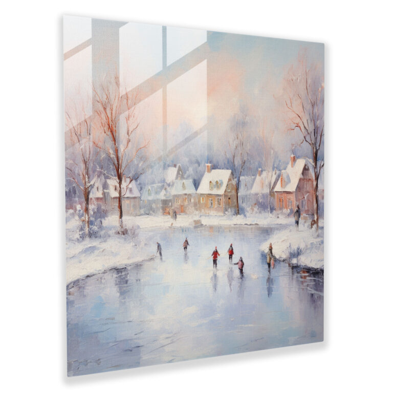 Christmas Glass Print: Winter Wonderland Skating Rink - Christmas, Modern Art, Skating Rink, Wall Decoration