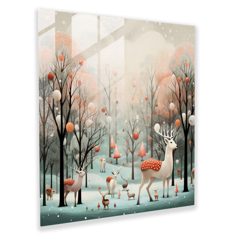 Christmas Glass Print: Whimsical Winter Forest - Christmas, Santa Hats, Wall Decoration, Christmas