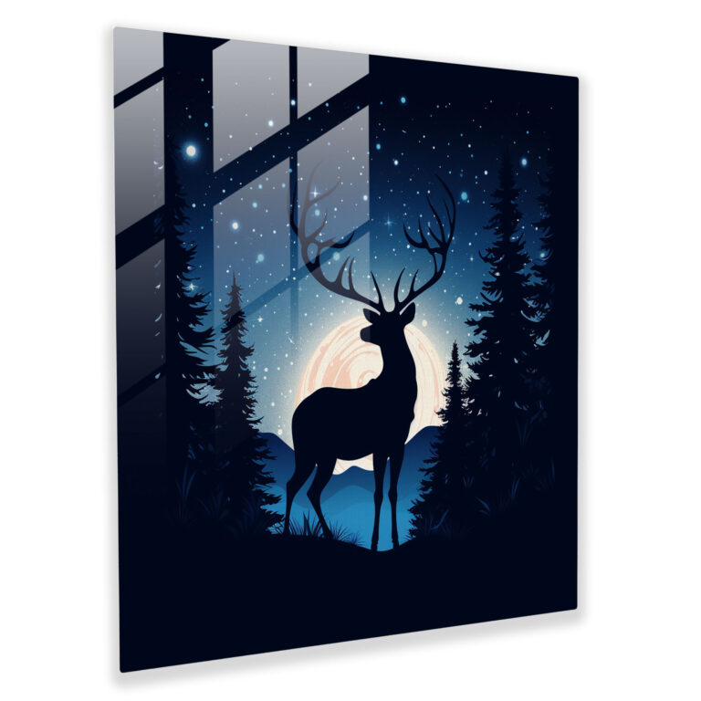 Christmas Glass Print: Starry Night Reindeer - Christmas, Reindeer, Modern Art, Glass Print
