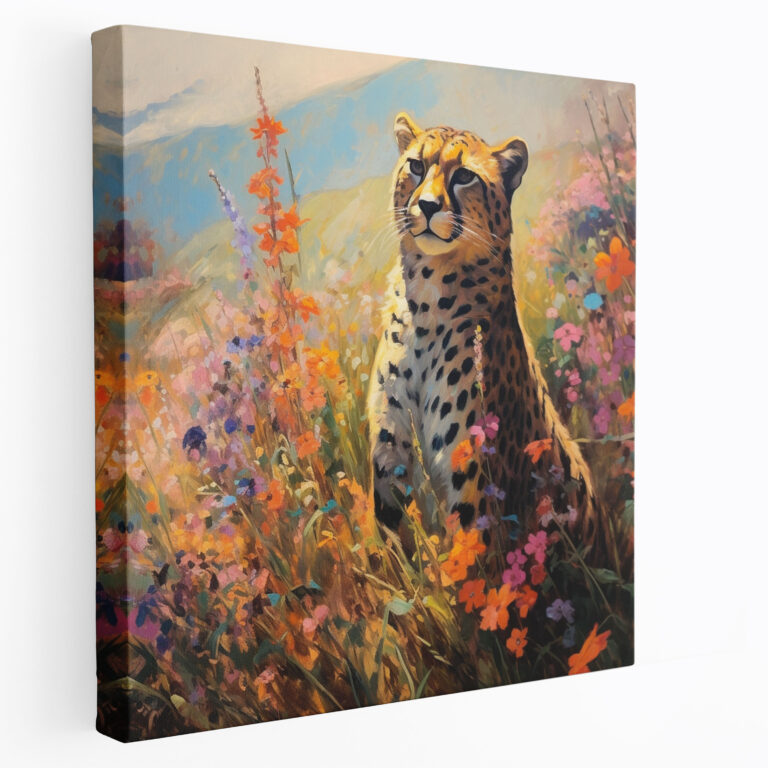 Cheetah Wall Decoration - Colorful Wildflowers - Cheetah, Home Decoration, Cheetah Canvas Print, Canvas Print