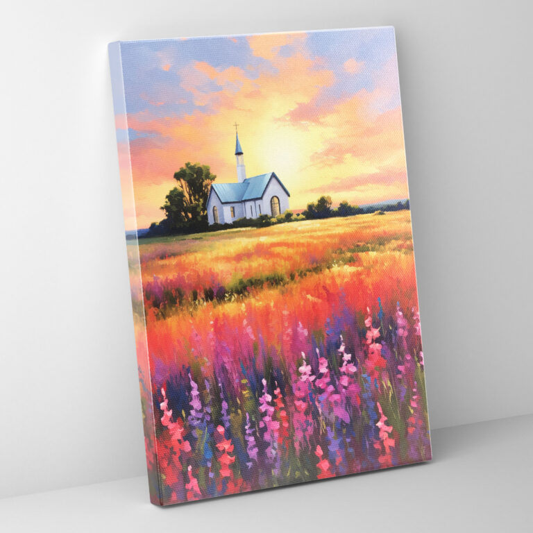 Impressionist Church Canvas Print - Church, Vibrant Flowers, Wall Art, Church