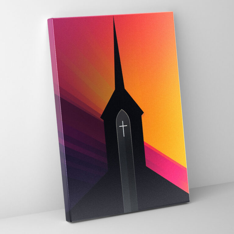 Minimalistic Church Wall Art - Church, Canvas, Clean Lines, Home Decoration