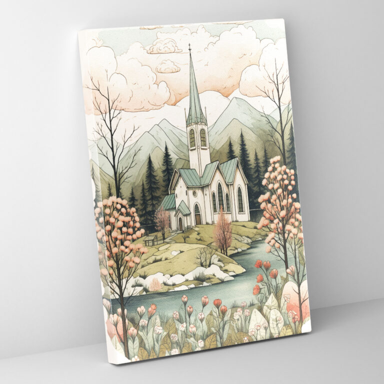 Vintage Church Canvas Print - Church, Wall Decoration, Vintage-Inspired Illustration, Canvas Wall Art
