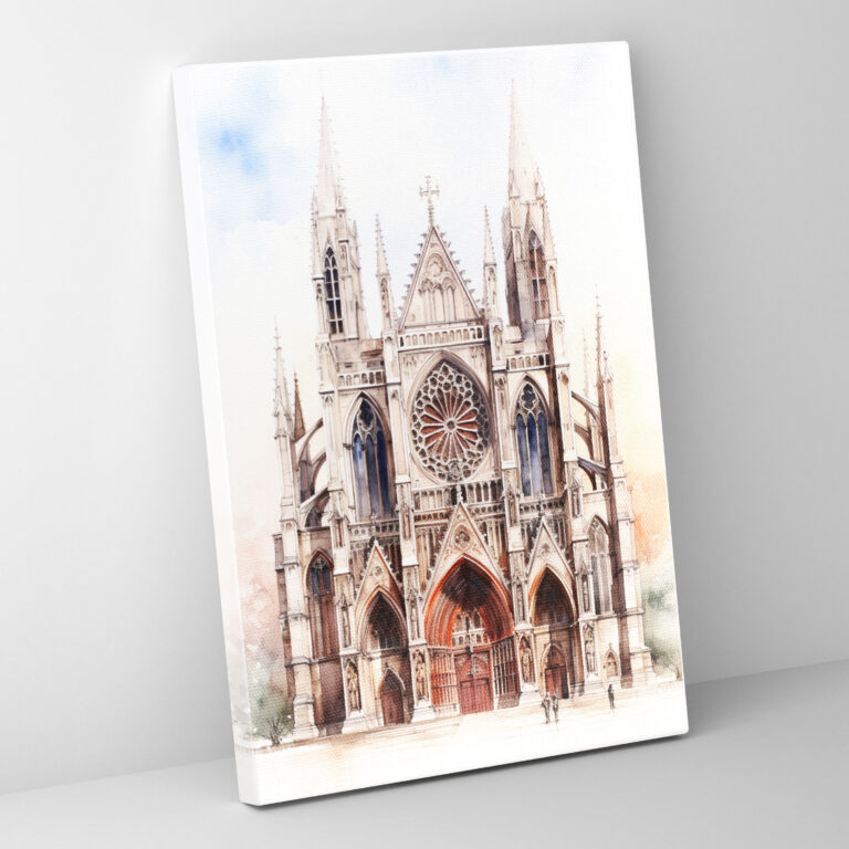 Church Canvas Print - Majestic Cathedral Watercolor Wall Art - Church, Architectural Details, Home Decoration, Wall Decoration